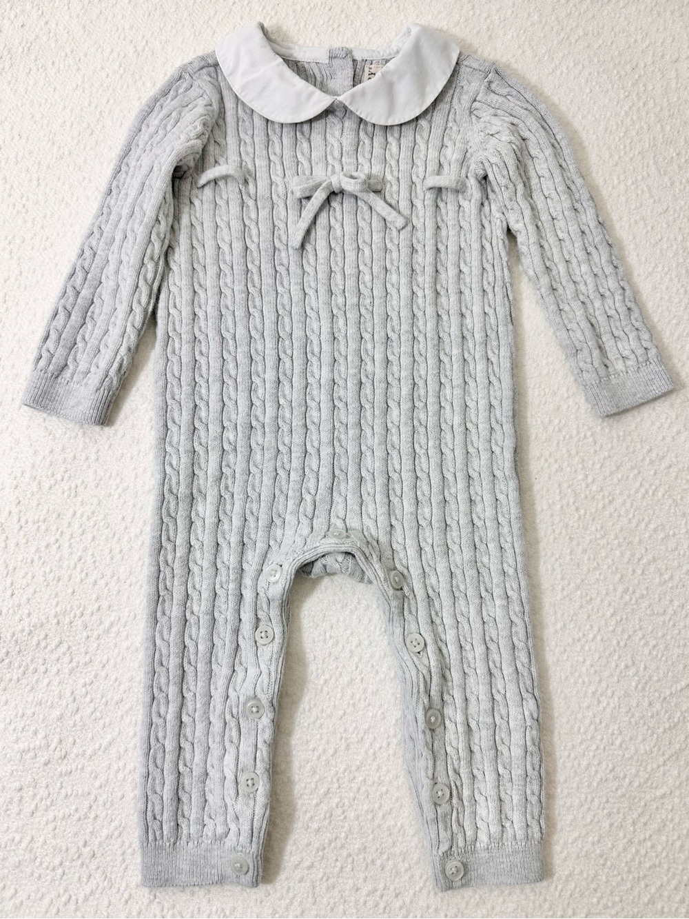 Hope & Henry Cable Knit Sweater Romper with Peter Pan Collar 12-18 Months